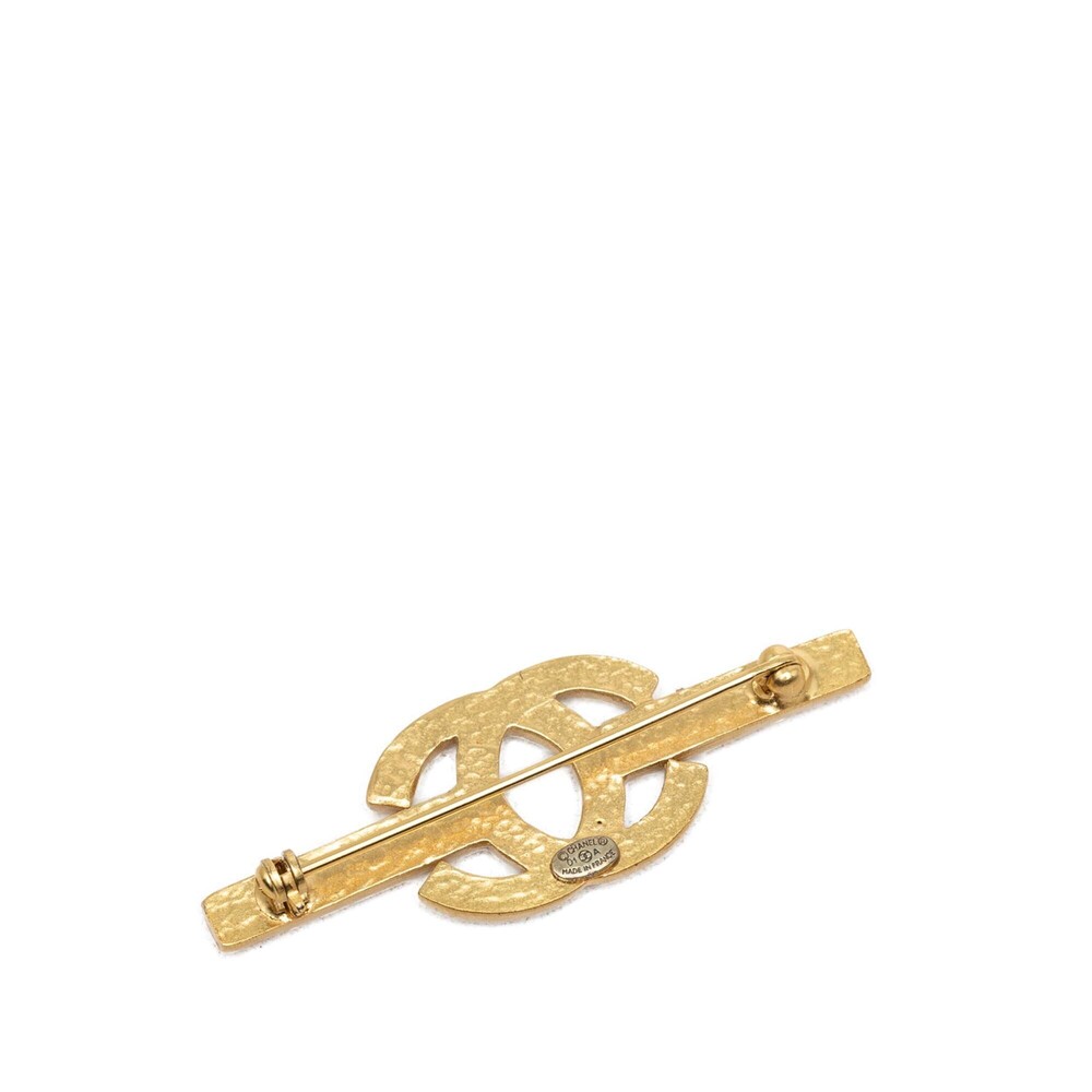 Pre-Loved Chanel CC Gold Plated Strass Bar Brooch - Picture 2 of 3